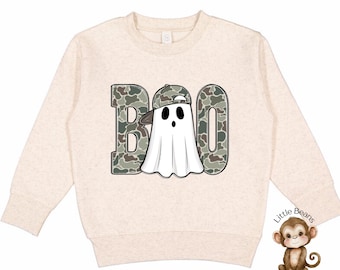 Camo Boo Halloween Boys Sweatshirt: Kids Trick or Treat Party Shirt