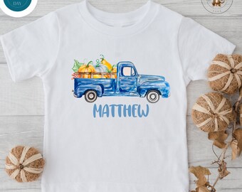Blue Truck Name Tshirt | Cute Fall Kids Tshirt | Truck Personalized Name Onesie®