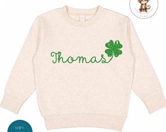 Personalized St Patricks Name Shamrock Kids Sweatshirt | Custom St Pats Kids Tshirt | St Patricks Day Kids School Shirt