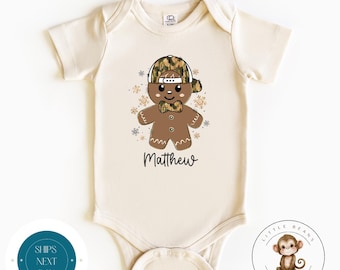 Personalized Gingerbread Boy Christmas Baby Onesie® | Custom Name Gingerbread Camo Tshirt | Cute Christmas Baby Gift | Holiday Baby Gift