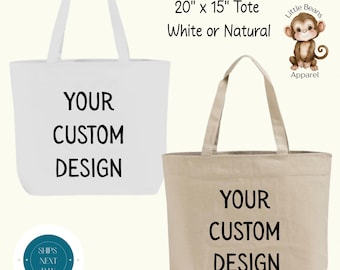 Your Custom Design XL Tote Bag: Personalized Cotton Canvas Zippered Bag