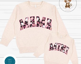 Mama Mini Halloween Retro Matching Sweatshirts | Pink Groovy Flowers Mom Kid Family Shirts | Halloween Gift | Gift for Her | New Mom
