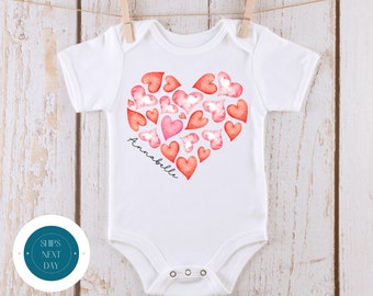 Multi Hearts Personalized Name Girly Baby Onesie® | Valentine Kids Tshirt | Valentine Baby Onesie®