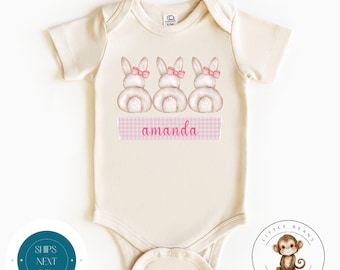 Easter Tails Girls Personalized Baby Onesie® | Bunny Name Onesie® | Cute Easter Kids Tshirt | Easter Bunny Gift