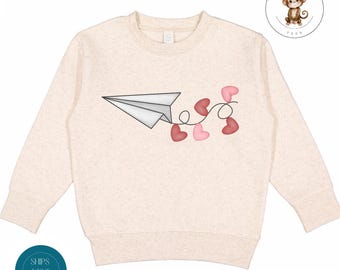 Paper Airplane Valentine Hearts Kids Sweatshirt |  Valentines Day Tshirt | Valentine Baby Onesie® | Valentine Outfit Gift