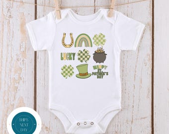 St Patricks Day Grid Irish Baby Onesie® | Cute St Pats Kids Tshirt | Custom Baby Bodysuit | Irish Baby