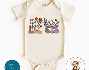 Lil Sis Flowers Baby Onesie® | Little Sister Tshirt | Custom Baby Bodysuit | Cute Sister Onesie®