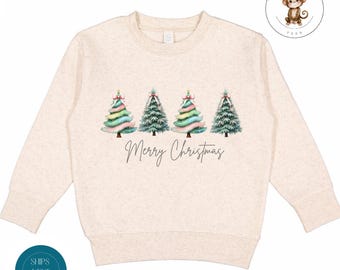 Merry Christmas Coquette Christmas Trees Kids Sweatshirt | Custom Kids Tshirt | Cute Baby Christmas Onesie® | Holiday Baby Gift