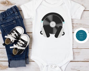 Vinyl Record Headphones Onesie® | Retro Music Onesie® | Cute Baby Shower Gift