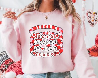 Friendship Bracelets Valentine Sweatshirt | Cute Happy Valentine's Day Shirt | Valentine Gift for Her | Girly Pink Valentine Crewneck