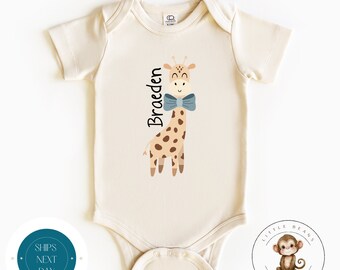 Giraffe Personalized Birthday Baby Onesie® | Cute Animal Birthday Kids Shirt | Custom Birthday Party Shirt