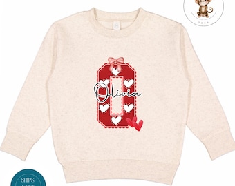 Personalized Valentine Heart Initial Sweatshirt | Girls Custom Valentines Day Tshirt | Valentine Baby Onesie® | Valentine Party Outfit