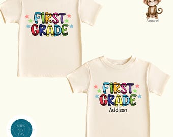 Personalized First Grade Crayons Back to School Shirt | First Day 1rst Grade Shirt | Unisex Sibling Matching Back to School Tshirts