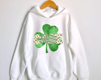 Personalized Kids St Patricks Name Shamrock Hoodie | Custom St Pats Kids Sweatshirt | St Patricks Day Kids Gift