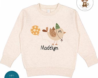 Bird Personalized Birthday Kids Crewneck Shirt | Cute Animal Birthday Baby Onesie® | Birthday Party Shirt