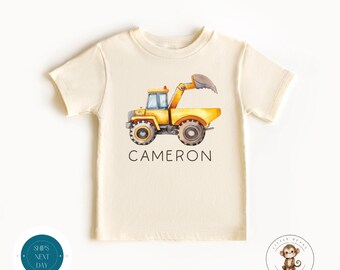 Construction Truck Personalized Name Kids Tshirt | Custom Kids Tshirt | Backhoe Custom Tshirt