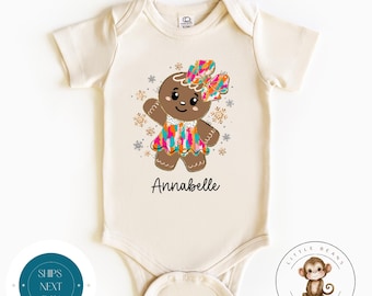Personalized Gingerbread Girl Christmas Baby Onesie® | Custom Name Gingerbread Tshirt | Cute Christmas Baby Gift | Holiday Baby Gift