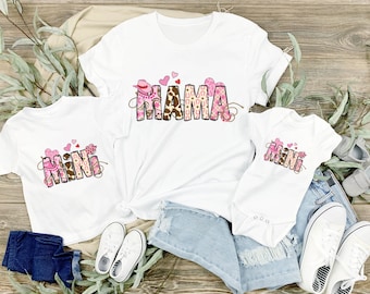 Mama Mini Cowgirl Hearts Matching Shirts | Farm Mom Toddler Baby Shirts | Mothers Day Gift | Gift for Her | New Mom