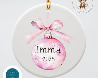 Personalized Girls Pink Christmas Ornament | Ceramic Keepsake Gift