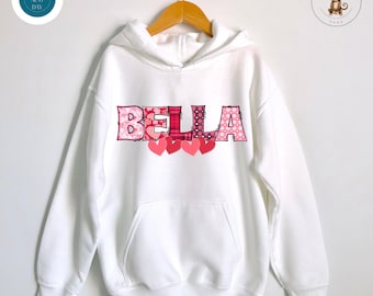 Personalized Kids Valentine Name Hearts Hoodie | Custom Valentine Kids Sweatshirt | Custom Valentine Name Sweater | Valentine Kid Gift