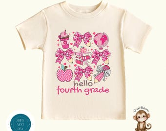 Fourth Grade Coquette Bright Pink School Shirt |  Girly First Day of Fourth Grade| Back to School Shirt | First Day School Photo Shirt