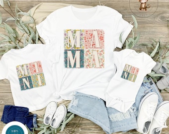 Mama Mini Patchwork Matching Shirts | Pretty Mom Kid Family Shirts | Mothers Day Gift | Gift for Her | New Mom