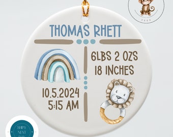 Personalized Baby Boy Birth Announcement Ornament | Watercolor Ceramic Ornament | Baby Shower Gift | First Christmas Ornament