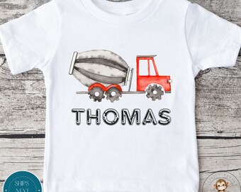 Concrete Truck Personalized Name Baby Onesie® | Custom Name Construction Kids Tshirt | Baby Bodysuit | Construction Onesie®