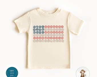 Watercolor Flower Flag 4th of July Kids Tshirt | Custom Summer Kids Tshirt | 4th of July Girls Boys Unisex Outfit | July 4th Tee