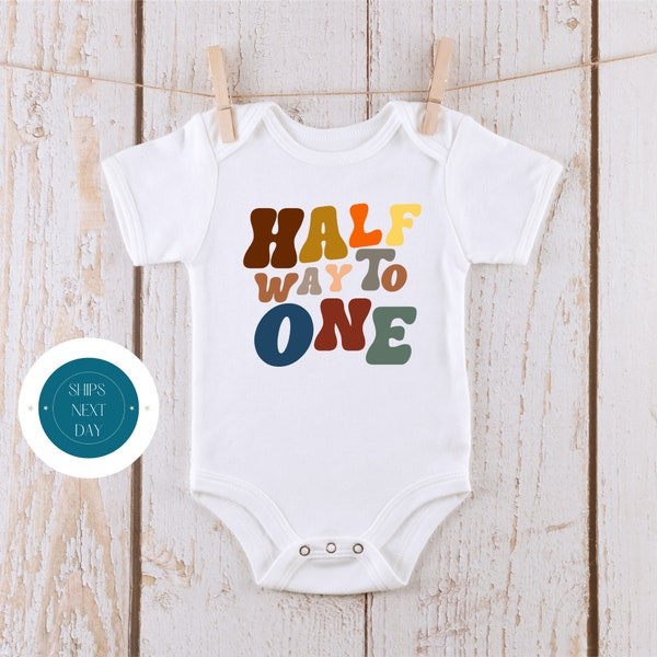 Half Way To One Baby Onesie® | Custom Kids Tshirt | Half Birthday Onesie® | Retro