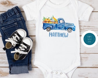 Pumpkin Truck Personalized Fall Onesie® | Custom Kids Tshirt | Cute Fall Name Onesie®