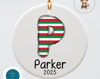 Personalized Kids Striped Christmas Ornament: Name Keepsake