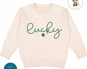 Lucky Shamrock Toddler Sweatshirt | Vintage Natural Heathered Crewneck | St Patricks Day Toddler Tshirt