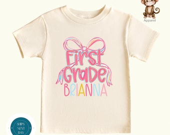 First Grade Personalized Pastel Bow Back to School Shirt |  First Day of First Grade Girls Shirt | First Day 1rst Grade Girls Shirt
