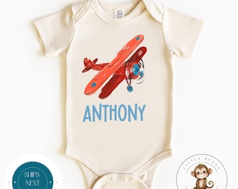 Biplane Personalized Name Baby Onesie® | Custom Kids Tshirt | Airplane Custom Tshirt