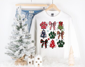 Coquette Dog Paws Christmas Holiday Sweatshirt | Dog Mom Christmas Tshirt | Cute Trendy Youth through Adult Sweatshirt