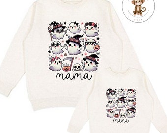 Cute Halloween Ghosts Mama Mini Coquette Sweatshirt | Matching Mom Kids Coquette Tshirt | Cozy Hoodie Toddler Kids Adult