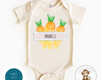 Easter Carrot Gingham Personalized Onesie® | Personalized Easter Onesie® | Kids Easter Tshirt | Baby Easter Gift