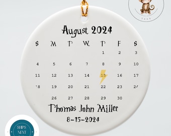 Personalized Baby Birth Ornament | Lightning Bolt Ceramic Ornament | Baby Shower Gift | First Christmas Ornament