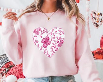 Chinoiserie Heart Valentine Sweatshirt | Cute Coquette Valentine's Day Shirt | Valentine Gift for Her | Girly Pink Valentine Crewneck
