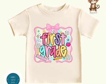 First Grade Pink Bow Girls First Day of School Shirt | Cute Girly Pastel School Shirt | School Photo Tshirt