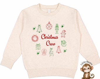 Christmas Crew Kids Christmas Sweatshirt | Watercolor Hand Drawn Custom Holiday Shirt
