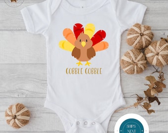 Gobble Gobble Turkey Onesie® | Custom Kids Tshirt | Cute Thanksgiving Onesie®