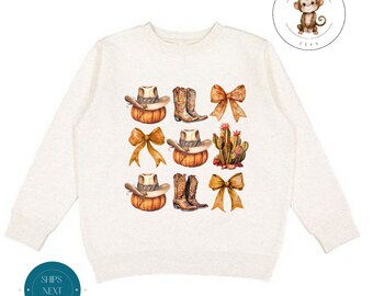 Coquette Cowgirl Sweatshirt | Fall Pumpkin Bows Girly Shirt | Cozy Hoodie Toddler Kids Adult | Gift For Her
