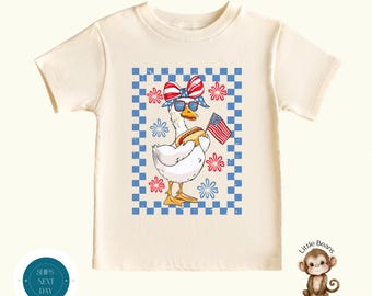 Girl Goose 4th of July Shirt  | Personalized July 4th Kids Shirt | Cute Baby Fourth Onesie® | Summer Shirt | Red White and Blue Party