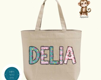 Personalized Flamingo Name Zippered XL Tote Bag | Custom Camouflage Cotton Canvas Tote Bag | Overnight Bag | Sports Bag | Hospital Bag