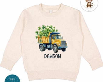 Personalized Shamrock Dump Truck Sweatshirt | Custom St Pats Kids Tshirt | St Patricks Day Kids Gift