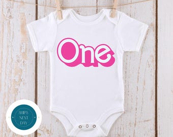 Shadow Font ONE Pink Birthday Tshirt | Custom Kids Tshirt | Girly Birthday Onesie®