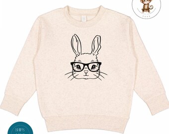 Boys Glasses Easter Bunny Toddler Sweatshirt | Vintage Natural Heathered Crewneck | Spring Cute Toddler Tshirt