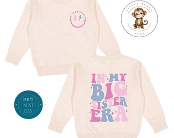 In My Big Sister Era Pink Purple Era Front Back Toddler Sweatshirt | Vintage Natural Heathered Crewneck | Big Sister Era Toddler Tshirt